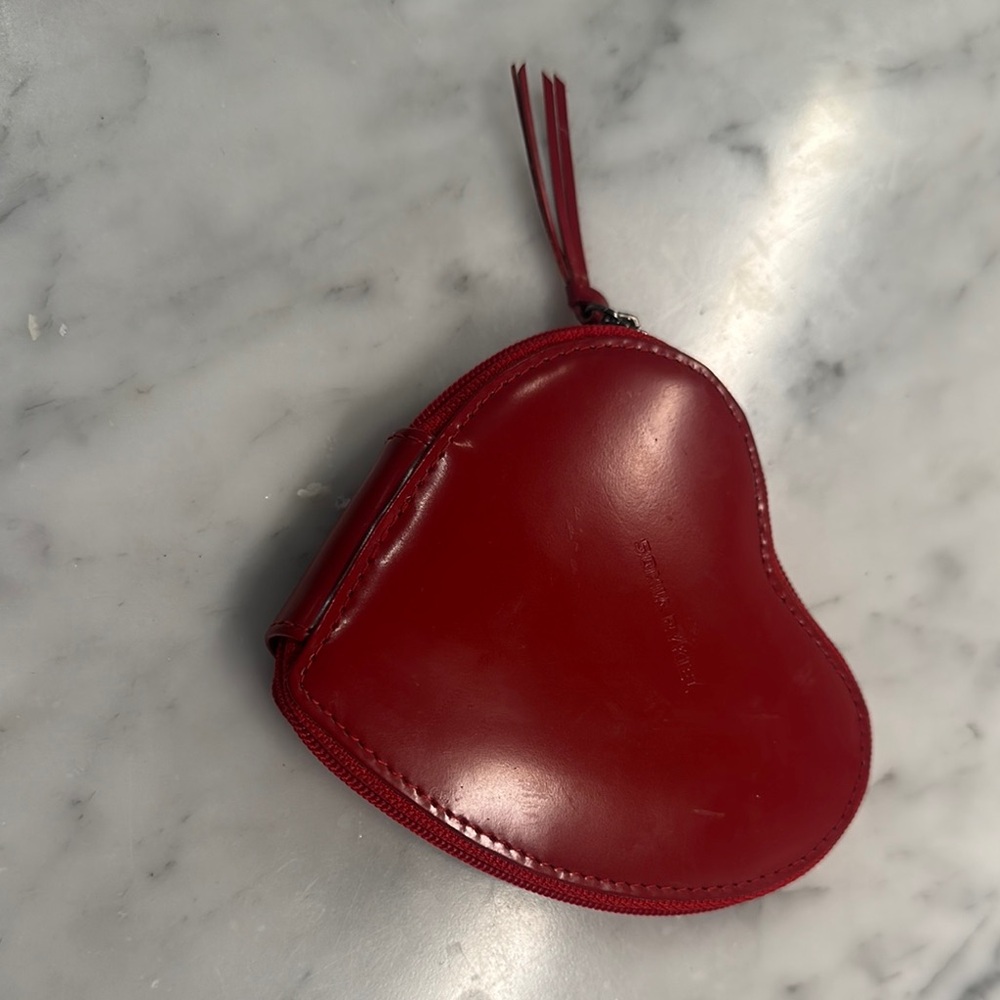 Red Heart-Shaped Leather Coin Purse